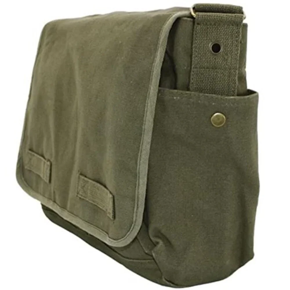 Olive Green Canvas Messenger Bag Military Laptop Bag Heavy Duty Travel School Ba